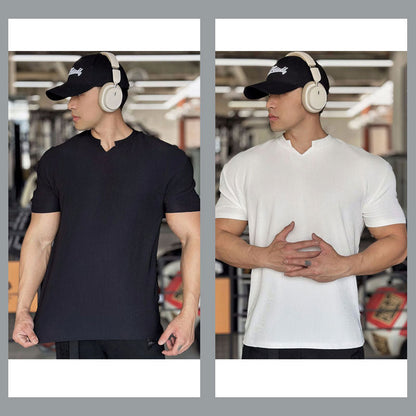 Men's V Neck Short Sleeve Muscle Sports Fitness T-Shirt