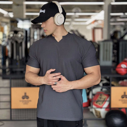 Men's V Neck Short Sleeve Muscle Sports Fitness T-Shirt