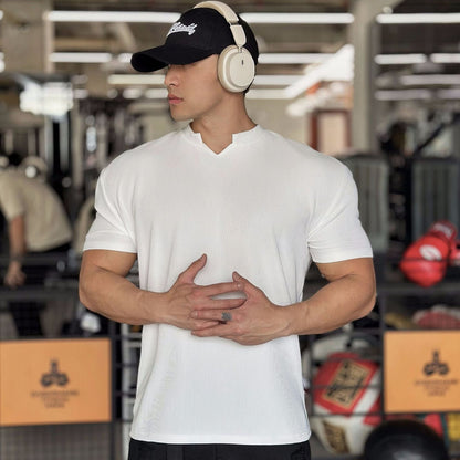Men's V Neck Short Sleeve Muscle Sports Fitness T-Shirt