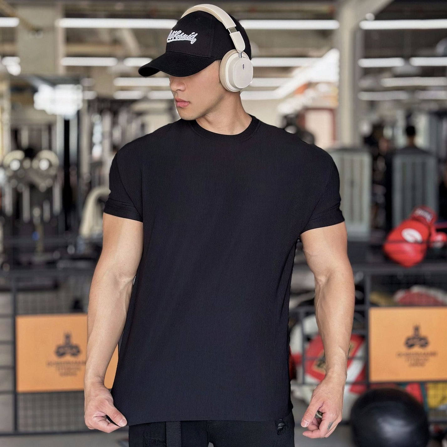 Men's V Neck Short Sleeve Muscle Sports Fitness T-Shirt