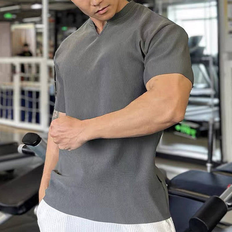 Men's V Neck Short Sleeve Muscle Sports Fitness T-Shirt