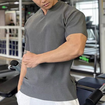 Men's V Neck Short Sleeve Muscle Sports Fitness T-Shirt