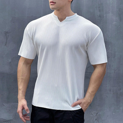 Men's V Neck Short Sleeve Muscle Sports Fitness T-Shirt