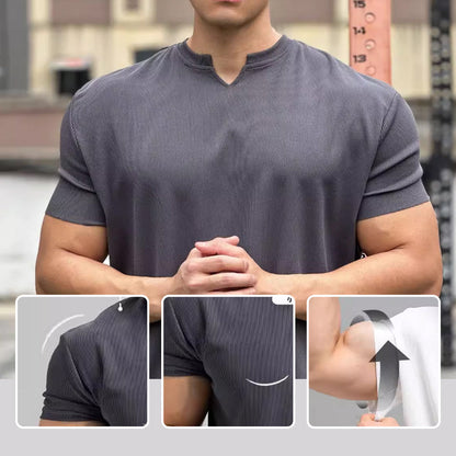 Men's V Neck Short Sleeve Muscle Sports Fitness T-Shirt
